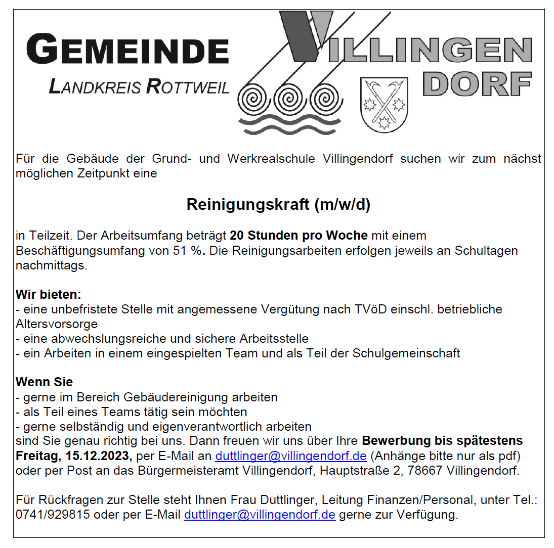 Stellenausschreibung Reinigungskraft