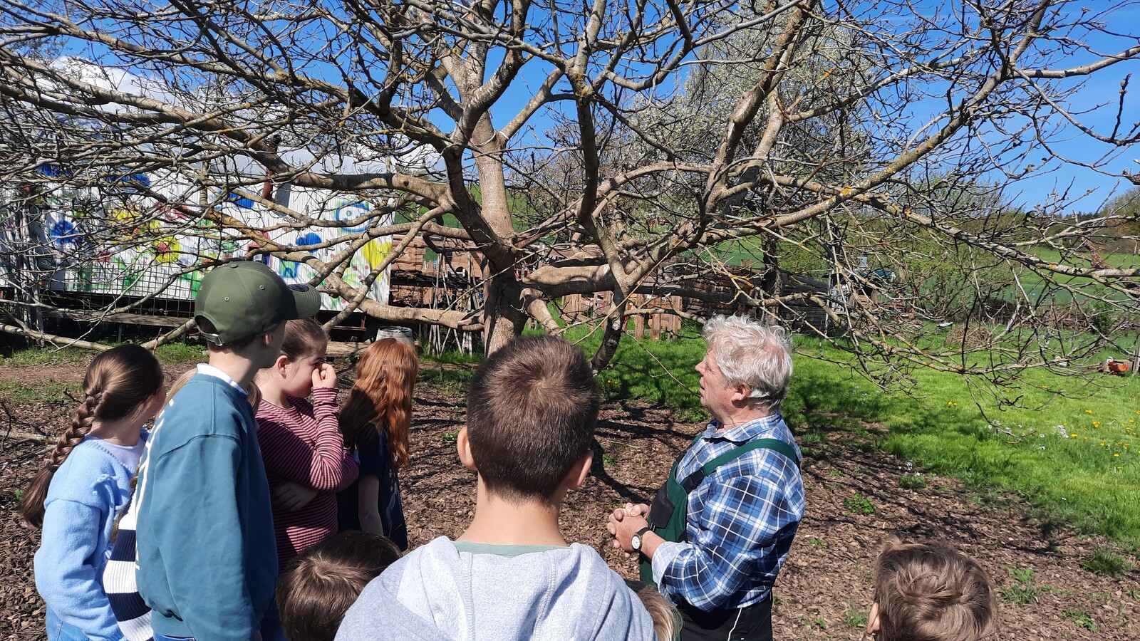 Grünes Klassenzimmer lernt im Spielegarten