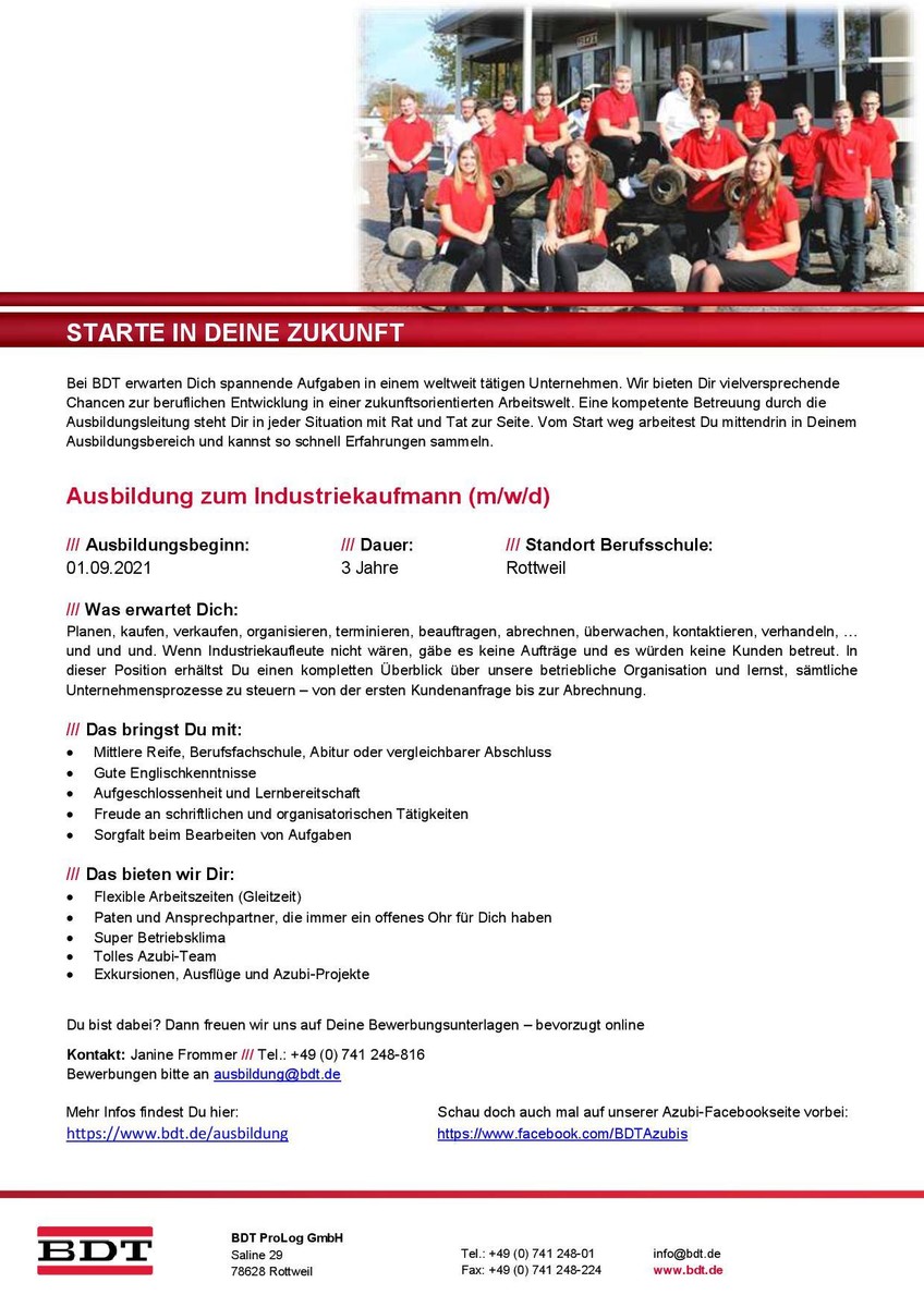 2020 Ausbildung Industiekaufmann mwd